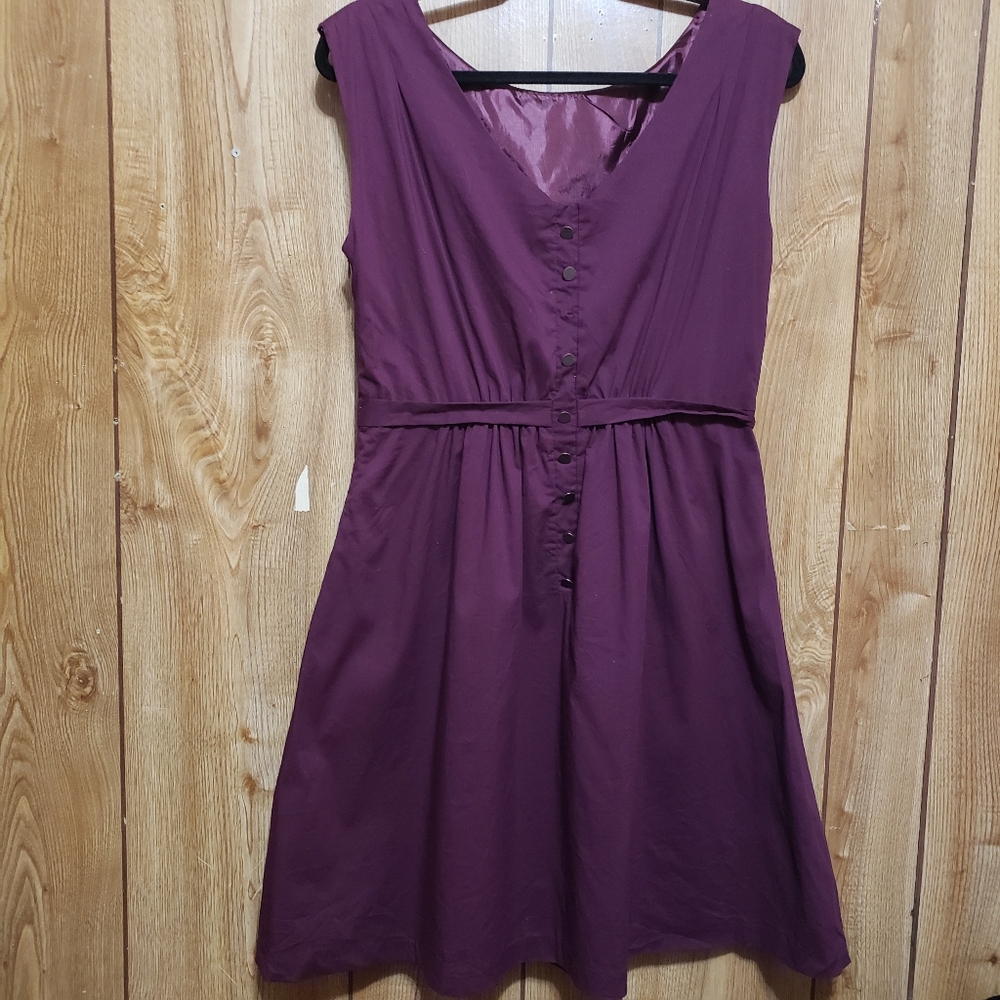 Eggplant Midi Dress Lg Sleeveless Retro Style Pin Up V-Neck Pockets Fit Flare